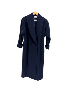 Vintage 80s Ashley Scott Navy Blue Wool Shawl Collar Coat